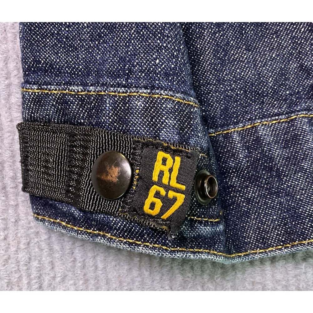Polo Ralph Lauren Mens Denim Trucker Jacket Dark Wash Distressed Blue XL - Picture 13 of 16